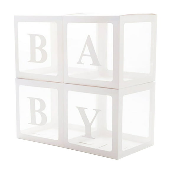 Chmadoxn Balloon Box Decorations (4 Boxes) with Stick Letters for Custom NAME, Birthday Party, Baby Shower Decor, Gender Reveal Decorative Blocks