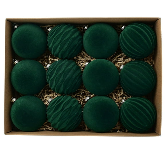 Chmadoxn Christmas Ball Ornaments, 3.14 Inch Velvet Christmas Ball Ornaments, Dark Green Christmas Tree Decorations 12 pcs Shatterproof Christmas Ornaments Set, Christmas Gifts
