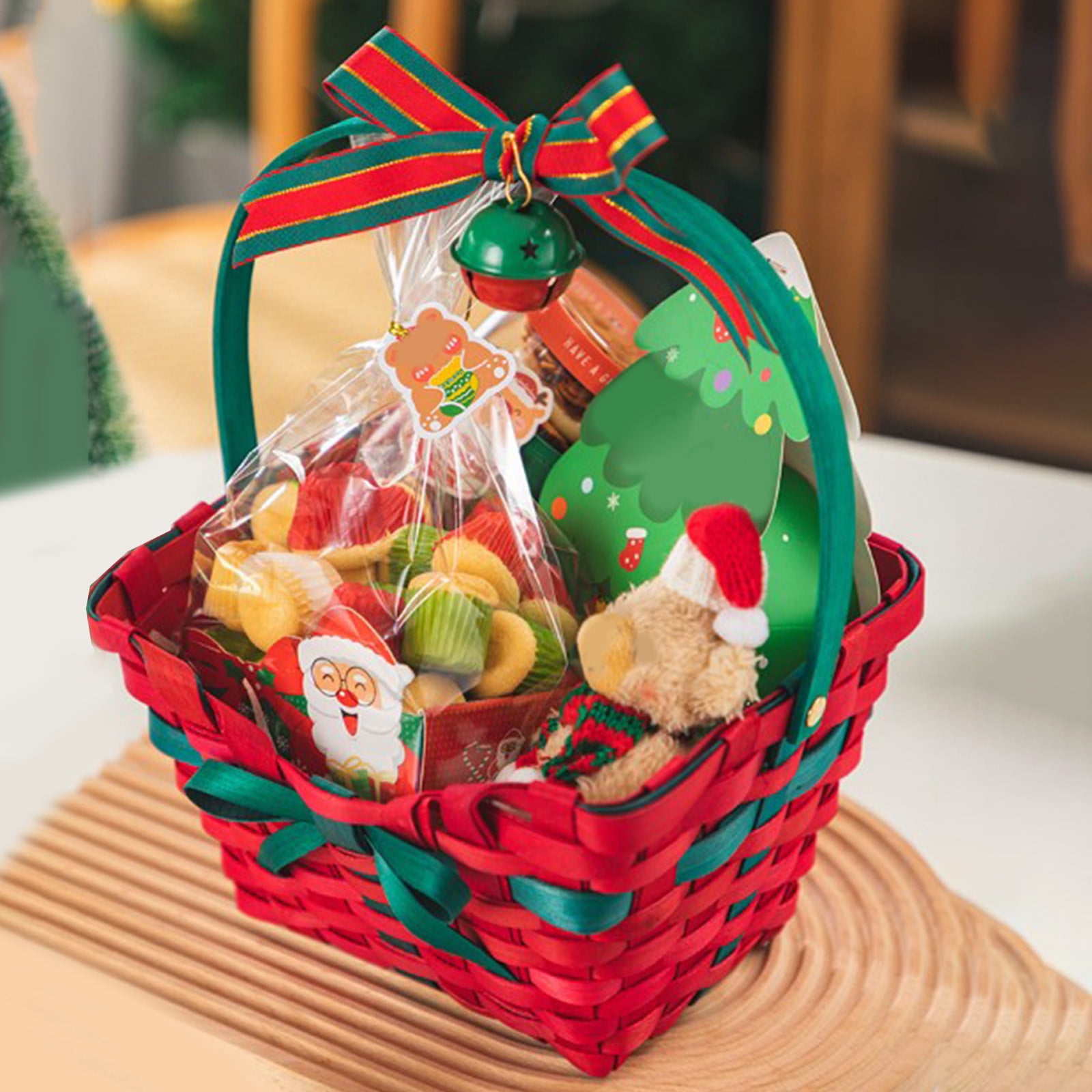 Chmadoxn Christmas Gift Basket Empty Wrapping Set, Red Small Cotton Rope  Basket with Gift Bag and Bow Ribbon Xmas Gifts for Women Men Kids, Storage 