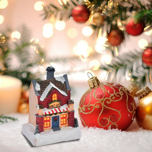 Chmadoxn Christmas Winter Village Houses, LED Lighted DIY Christmas Doll Figurines, Christmas Decorations, Christmas Miniature Resin Ornament Kits, Christmas Tree Street Lamp Room Decor