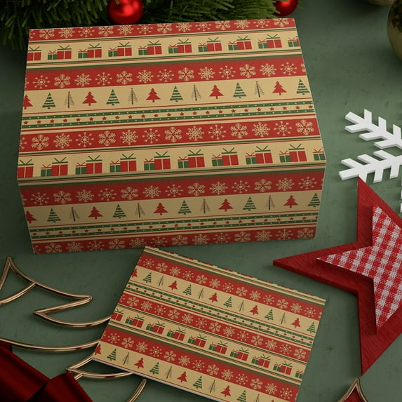 Chmadoxn Christmas Wrapping Paper Rolls, 10 pcs 27.6×19.7 Inch Kraft Christmas Gift Wrapping Paper Set, Snowflake, Christmas Tree and Text Design, Vintage Wrapping Paper for Boys Men Women Girls