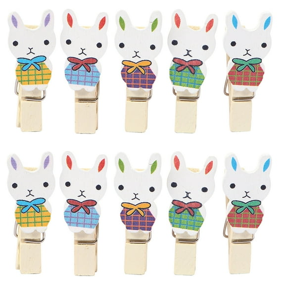Chmadoxn Easter Decorations 10 Pcs Mini Natural Wooden Easter Clothespins Photo Paper Card Peg With Line Easter Basket Stuffers,Easter Ornaments for Home Outdoors Indoors