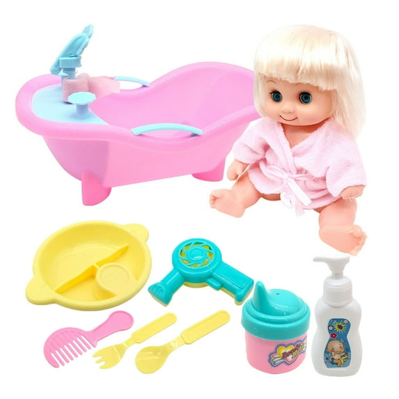 Chmadoxn Doll Bath Set 7PCS Baby Toys Gift for Ages 3 and up Realistic Baby Doll Accessories Carrying Bathroom Products