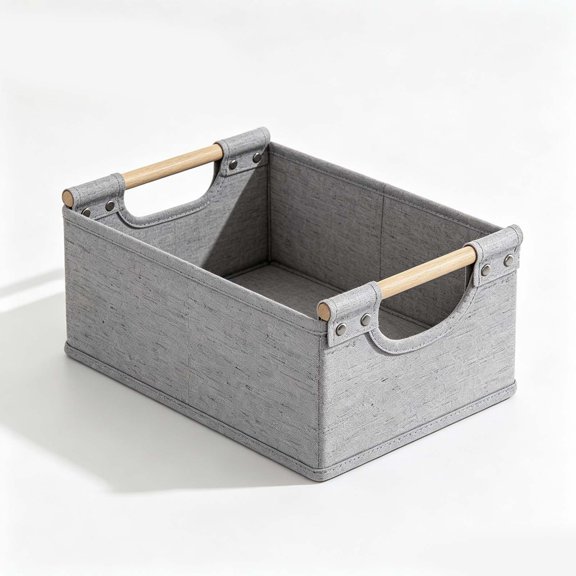 Chmadoxn Fabric Storage Basket with Wood Handles, Foldable Organizer in Small, Medium or Large for Shelves, Cabinets and Desktops, Cloth Bin for Books, Clothes and Office Supplies