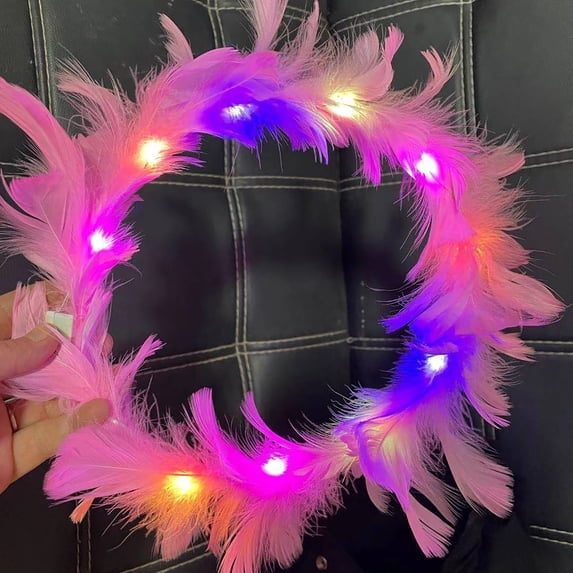Chmadoxn Flower Headband, Light up Flower Crown Garland, Luminous Angel Feather Garland Feather Glitter Headdress, Flower Headdress Floral Headpiece for Women Hair Accessories Birthday Wedding Party