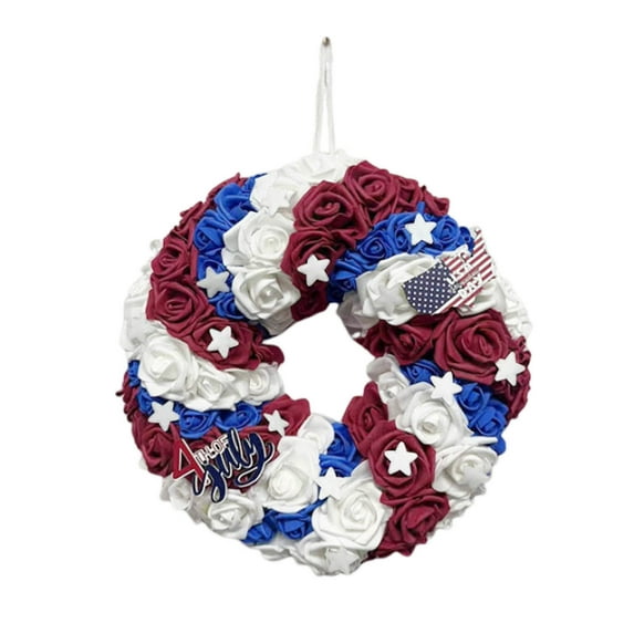 Chmadoxn Flower Wreath Front Door Independence Day Decoration American Flag Wreath Decoration Hanging on Home Walls Flower Wreath Porch Holiday Decoration Supplies