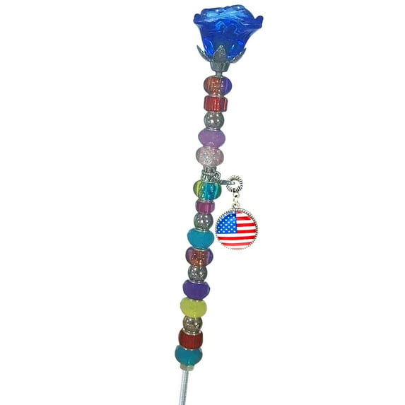 Chmadoxn Fourth of July Decorations, Garden Stakes Decorative Beaded Garden Stakes with Top Flower Shape Glass Bead with Pendant Bead for Outdoor Decoration