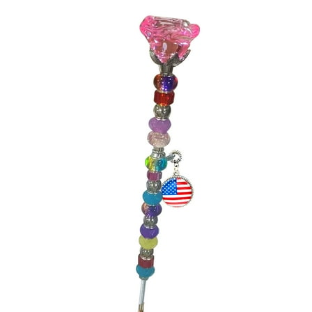 Chmadoxn Fourth of July Decorations, Garden Stakes Decorative Beaded Garden Stakes with Top Flower Shape Glass Bead with Pendant Bead for Outdoor Decoration