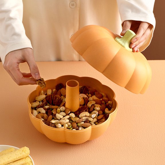 Chmadoxn Halloween Decorations, Divided Serving Tray with Lid, Pumpkin Snackle Box Container with 3 Compartments, Candy and Nut Serving Container for Fruits, Nuts, Candies and Christmas Snacks, Orange