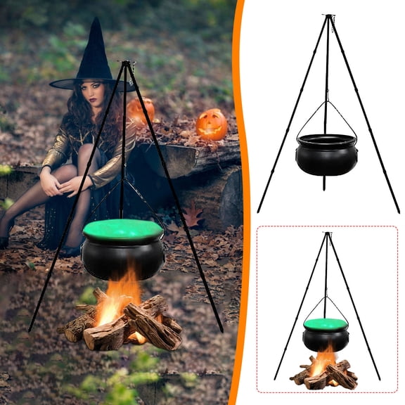 Chmadoxn Halloween Decorations Outdoor, Halloween Witch Props Decorations, Small Witches Cauldron on Tripod with Lights for Halloween Indoor Porch Outdoor Yard Decor Black Plastic Witch Cauldron