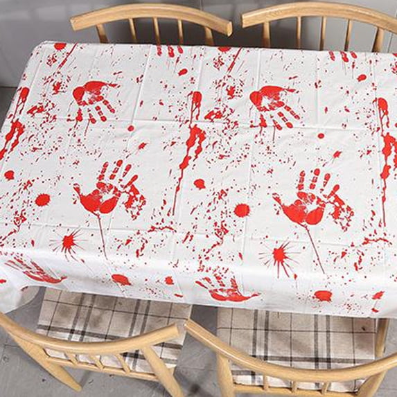 Chmadoxn Halloween Party Tablecloth,Bloody Handprint Tablecloth,Scary Bloody Table Cover,Plastic Rectangular Table Cover for Halloween Spooky Party Decorations Supplies