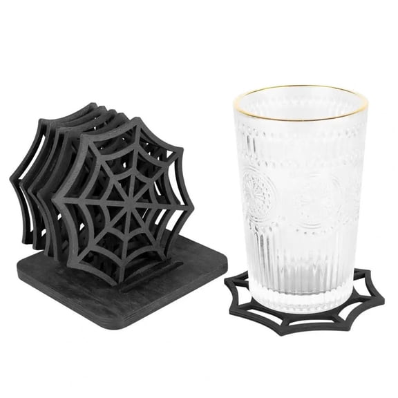 Chmadoxn Halloween Spider Web Placemats Set of 6, Placemat Hollow Out Design, 44 Inch Black Spiderweb Placemats, Functional Mat, Halloween Table Mats for Dining Table Non-Slip Washable