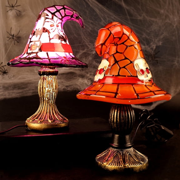 Chmadoxn Halloween Witch Hat Desk Lamp, USB Powered Luminous Resin Ornament, 7.87" Light-up Witch Hat Tabletop Decoration for Halloween Home Party Spooky Atmosphere