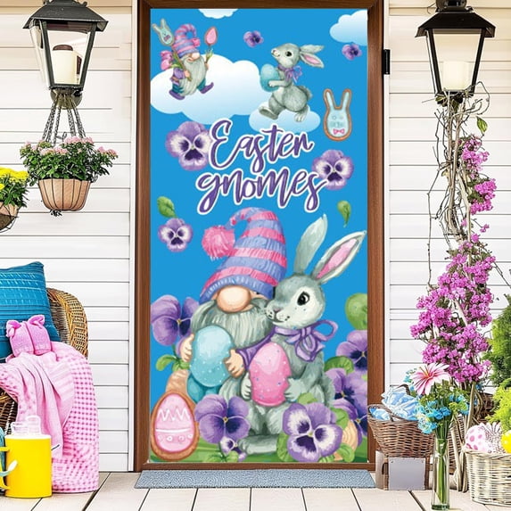 Chmadoxn Happy Easter Door Cover - Easter Party Decoration Spring Outdoor Courtyard Door Cover Welcome Spring For Easter Holiday Party Supplies Door Covers Decorative,35 x 78 In(Door Cover)