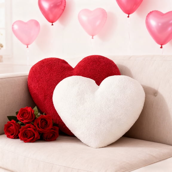Chmadoxn Heart-shaped Throw Pillow - Soft Polyester Romantic Holiday Gift (17.72×13.78×2.36 Inch), Red/White Cushion Backrest for Home Office Sofa Bed Decor