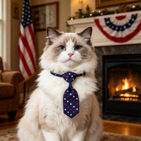 Chmadoxn Independence Day Pet Tie for Dogs and Cats, 4th of July Patriotic Stars and Stripes Adjustable Necktie, Red White and Blue Memorial Day Holiday Grooming Accessory