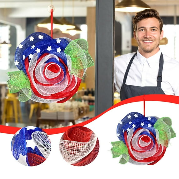 Chmadoxn July 4th Wreath Patriotic Americana Wreath United States Independence Day Simulation T Ulip Garland Door Hanging Decoration