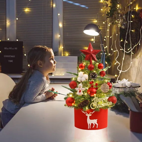 Chmadoxn Mini Christmas Tree, Flocking White Christmas Tree Ornaments, Christmas Tree with Lights, Christmas Decorations Desktop, Christmas Gifts
