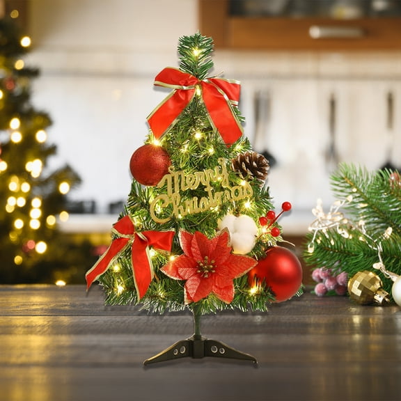 Chmadoxn Mini Halloween Christmas Tree, 17.7 Inch Lighted Tabletop Artificial Xmas Pine Tree, Small Tree Light Up Battery Operated with LED Lights for HOLIDAY Party Decor