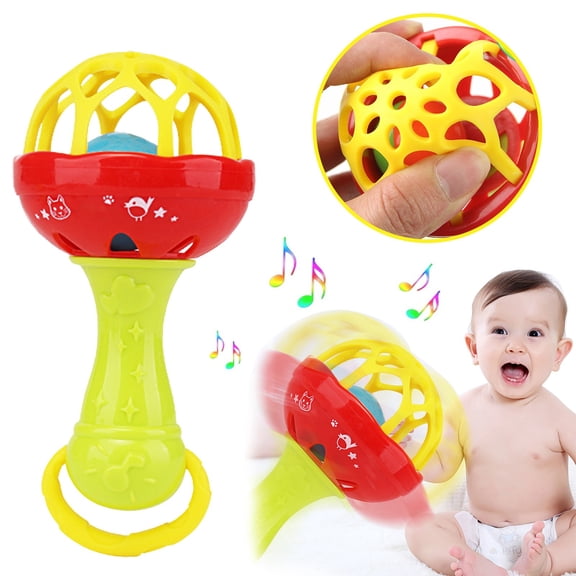 Chmadoxn Musical Jingle Rattle & Sensory Puzzle Ball Toy - Easy-Grasp Soft Baby Toy with Soothing Sounds, Textured Developmental Learning Ball for Infants 6-12 Months, Non-Toxic BPA-Free (Red&Yellow)
