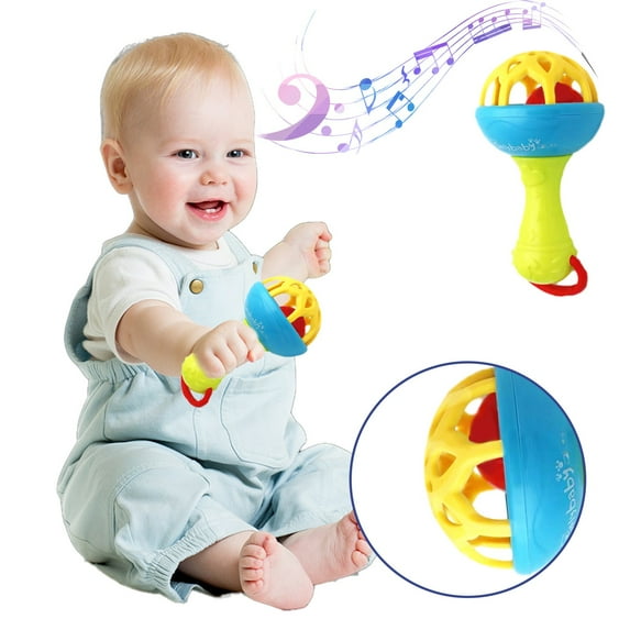 Chmadoxn Musical Jingle Rattle & Sensory Puzzle Ball Toy - Easy-Grasp Soft Baby Toy with Soothing Sounds, Textured Developmental Learning Ball for Infants 6-12 Months, Non-Toxic BPA-Free (Red&Yellow)