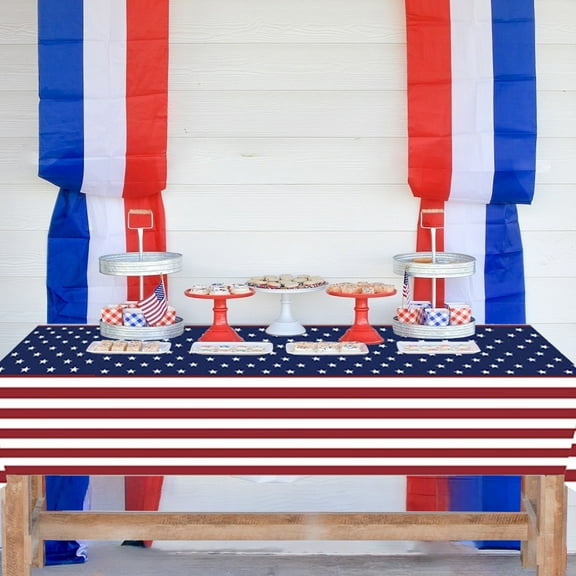 Chmadoxn Patriotic 4th of July Tablecloth - Red White Blue Stars & Stripes Design, Waterproof Indoor/Outdoor Table Cover for Independence Day Parties, BBQs, and Holiday Family Gatherings