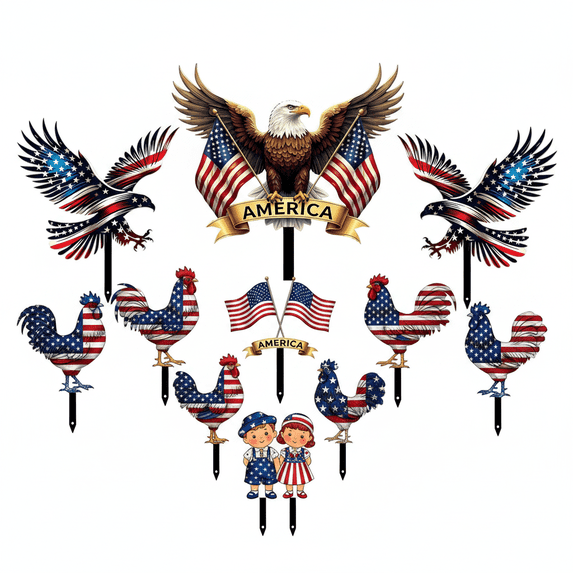 Chmadoxn Patriotic Red Eagle Wrought Iron Garden Stake, 12" Metal Yard — free download