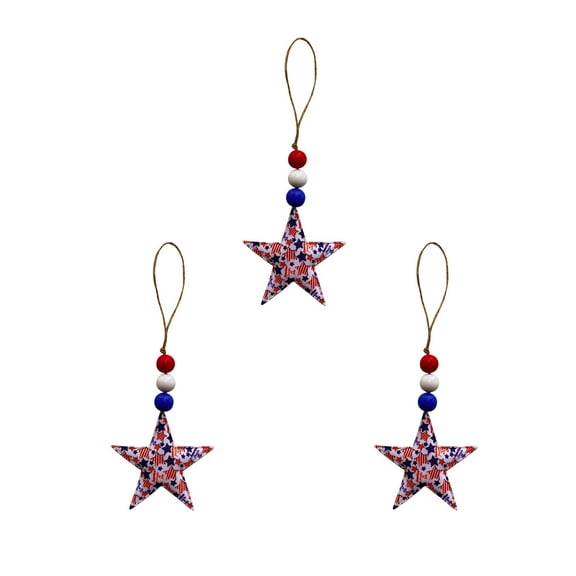 Chmadoxn Patriotic Star Ornaments Memorial Day Independence Day Labor Day Veterans Day Decorations for Home Party Christmas Tree Decor, Blue Red and Silver (3 pc)