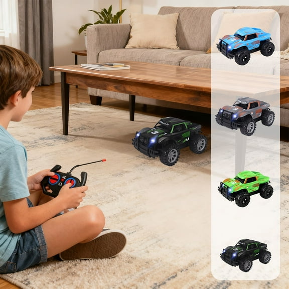 Chmadoxn Remote Control Car, Multicolor Four-Way Remote Control Off-road Toy Car, Rechargeable Drop-Resistant RC Car with LED Headlights & Large Tires, Portable for Kids Boys 6+