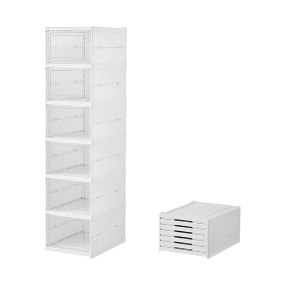 Chmadoxn Shoe Organizer, Solid Plastic Not Flimsy Foldable Shoe Storage Boxes - Easy Installation- All-in-One Clear Sneaker Box with Doors - Space Saving Shoe Organizer (6 Layer)