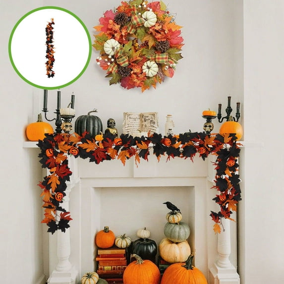 Chmadoxn Halloween Garland, Artificial Maple Leaf Decor - Halloween Decorations, Fall Foliage Rattan Vine Wreath Wall Hanging for Halloween Thanksgiving Fireplace Mantel Decor