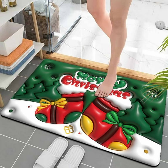 Chmadoxn Soft Diatom Mud Visual Expansion Floor Mat, Christmas Area Rug, 15.7×23.6 Inch Rug, Hallway Rugs, Low Pile Carpet Indoor Door Mat, Non-Slip Snowflake Rug for Bedroom Kitchen Entryway Bathroom