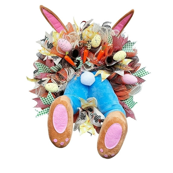 Chmadoxn Spring Easter Rabbit Wreath, Easter Bunny Wreath Decor Easter Wreaths for Front Door Easter Egg Wreath Easter Rabbit Wreath Outdoor Courtyard Wall Decorations Holiday Decor Props Wreath