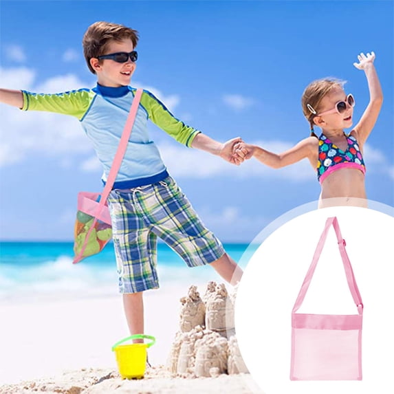 Chmadoxn Square Mesh Kids Beach Toy Organizer Bag - Adjustable Buckle Closure, Large Capacity Sand Storage Net for Outdoor, Pool, Travel - Serviceable Water-Resistant Carry-All for Ages 3+