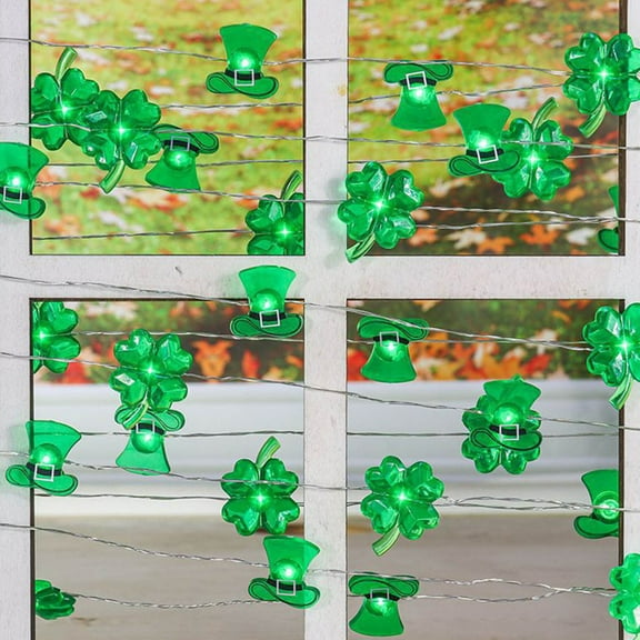 Chmadoxn St Patrick's Day String Light, St Patricks Day Accessories, LED Shamrock Four Leaf Clover Light String for Irish Day Decoration, Green Fairy LED Light USB Operated for St Patricks Party Decor
