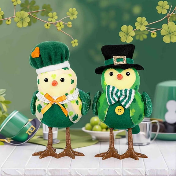 Chmadoxn St Patricks Day Birds Ornaments, St Patricks Day Birds Decor, St Patricks Day Fabric Birds Figurine Ornaments, St Patricks Day Birds Figurines Tabletop Decor for Indoor St Patricks Day Gifts