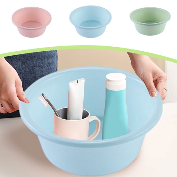 Chmadoxn Thickened Plastic Wash Basin, 10.24-Inch Round Laundry Tub and Dish Pan for Household Use, Serviceable Portable Washbasin for Face Washing, Foot Soaking, Camping & Travel