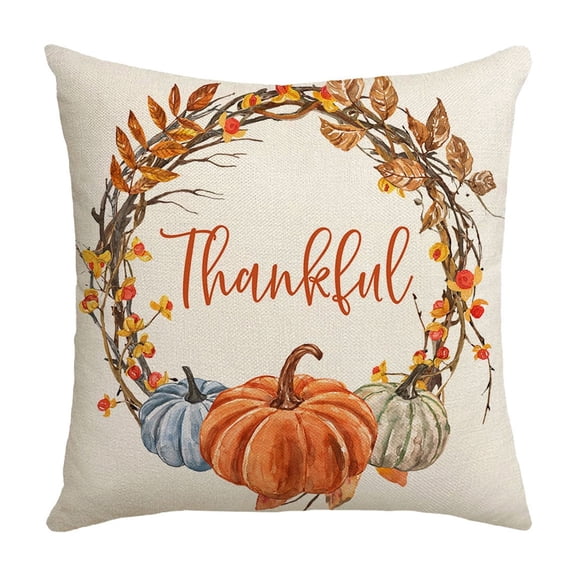 Chmadoxn Halloween Pillow Cover, 17.7x17.7 Inch Pumpkin Maple Leaf Wreath Design, Wrinkle-Free Polyester with Invisible Zipper, Sofa/Living Room Decor​​