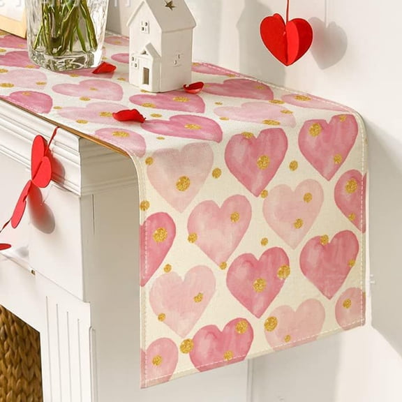 Chmadoxn Valentine's Day Table Runner, Kitchen Dining Table Decoration for Indoor Home Party Valentine's Day Rec Tablecloth Heart Fabric Table Cloth Washable