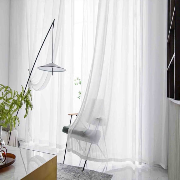Chmadoxn White Striped Sheer Curtains for Living Room & Balcony, 2 Panel Set Privacy Protecting Semi-Sheer Window Drapes, Light Filtering Modern Voile Curtains, 39.37 x 78.74 Inch