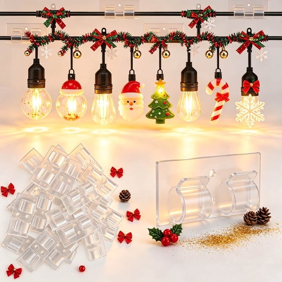 Chnmavx 10-Packs Christmas Light Clips, Hooks For Outdoor String Lights Clips, Heavy Duty Clear Cable Clips with Waterproof Adhesive Strips, String Lights Cord Organizer Hooks For Party Decor
