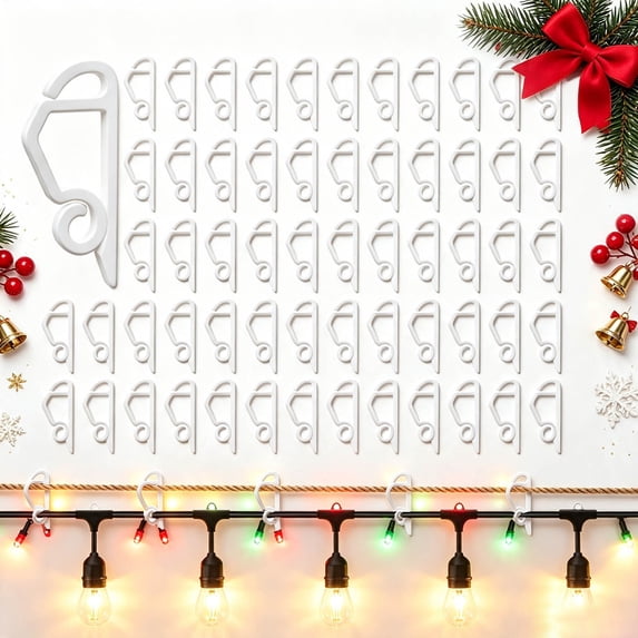 Chnmavx 100-Pack Christmas Light Clips, Upgraded String Light Siding Clips Sliding Hooks Light Hanging Hooks Outdoor Weatherproof Plastic Clips for String Lights Xmas Decor White