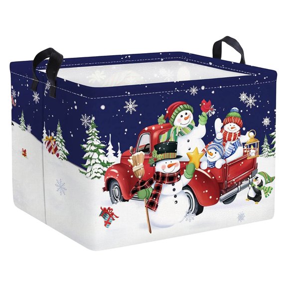 Chnmavx Christmas Storage Bag, Large Capacity Canvas Organizer with Santa Sleigh Snowflake Pattern, Foldable Clothes Blanket Storage Bin for Bedroom Closet, 1Pc