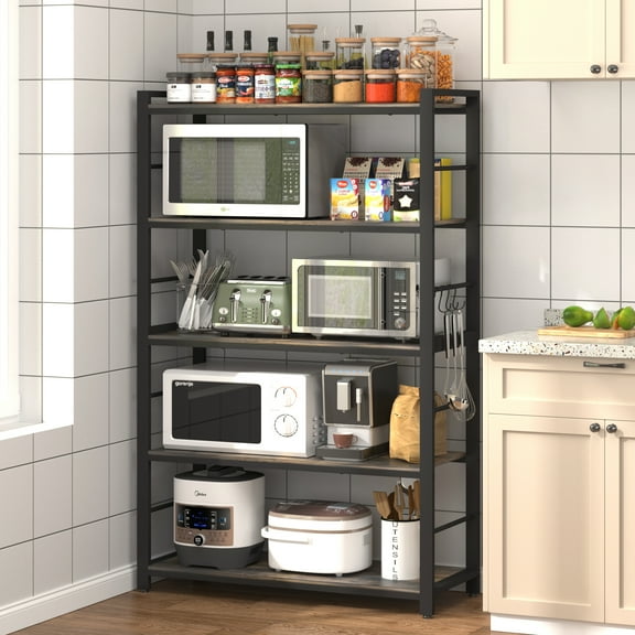 Chnnmbrn 5-Tier Kitchen Baker's Rack,Microwave Oven Stand,Adjustable Utility Shelving Storage Unit,  Organizer Rack for kitchen, Living Room, Garage,  Office,washing room,Brown