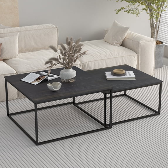 Chnnmbrn Coffee Tables, 2 Piece Set Square Nesting Table for Living Room, Black
