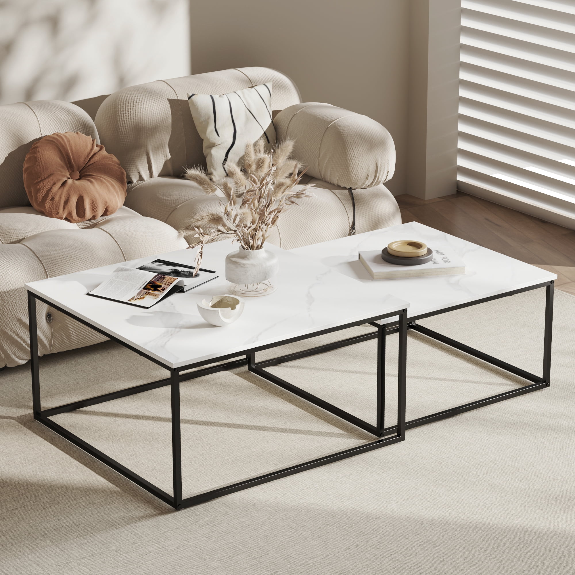Chnnmbrn Storage Wood and Metal Coffee Table, White