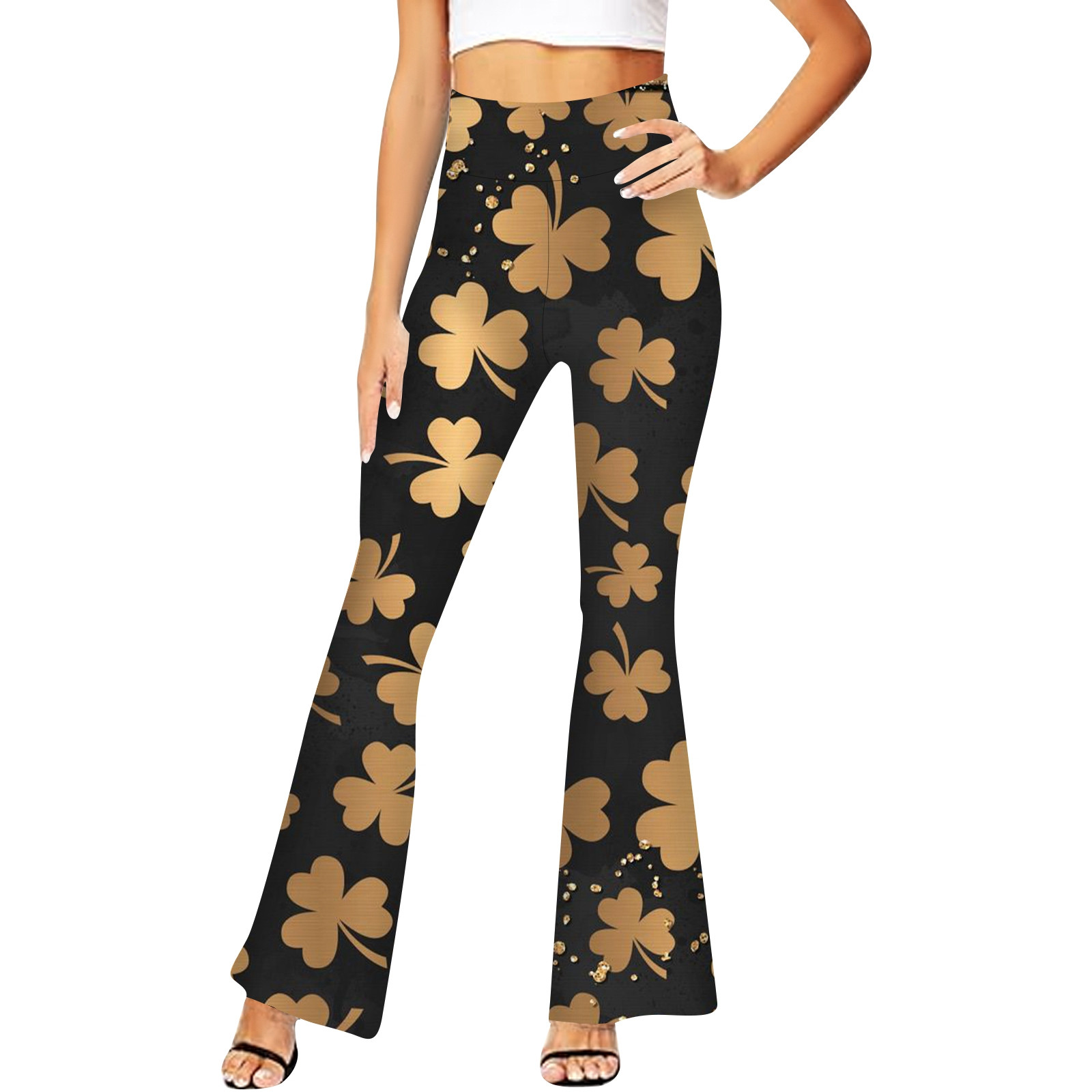 Chnzic 2024 Women's Fashion St. Patrick's Day Printed Flare Pants High 