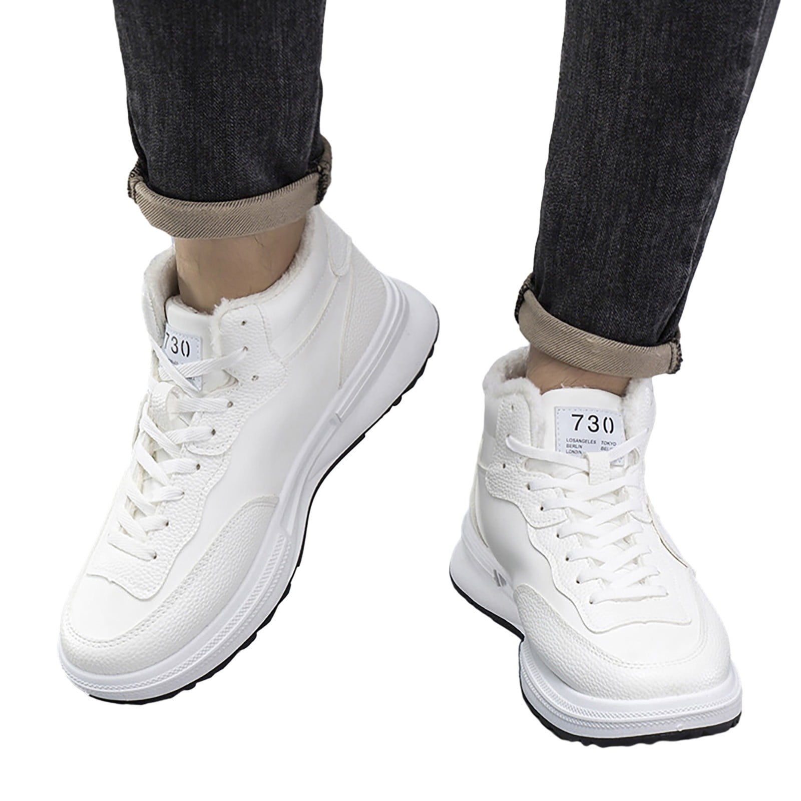 Chnzic Men Warm Plush And Versatile Solid Color Leather Casual Shoes Breathable Soft Sole Cotton Shoes Walmart