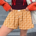 Chnzic Women Shorts Cute Soft Elastic Low Waist Plaid Print Button