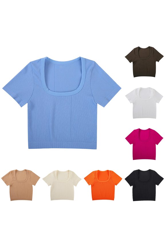Women's Asymmetrical Hem Fitted Short Sleeve Basic Tee Daily Blue L